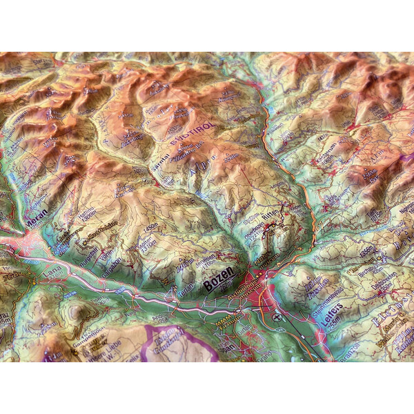 Georelief Harta regionala Tirol (78 x 58 cm) 3D Reliefkarte mit Holzrahmen