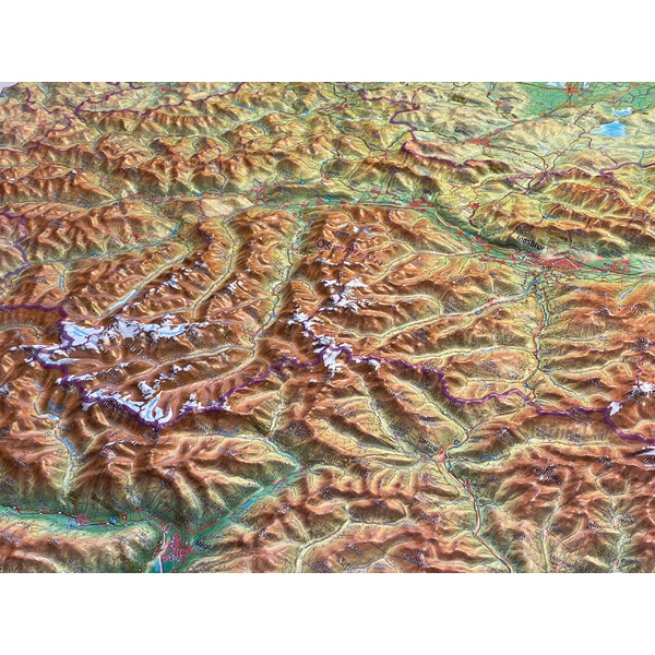 Georelief Harta regionala Tirol (77 x 57 cm) 3D Reliefkarte mit Alu-Rahmen