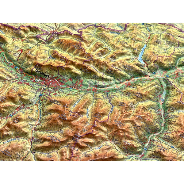 Georelief Harta regionala Tirol (77 x 57 cm) 3D Reliefkarte mit Alu-Rahmen