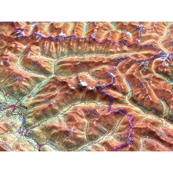 Georelief Harta regionala Tirol (78 x 58 cm) 3D Reliefkarte mit Holzrahmen