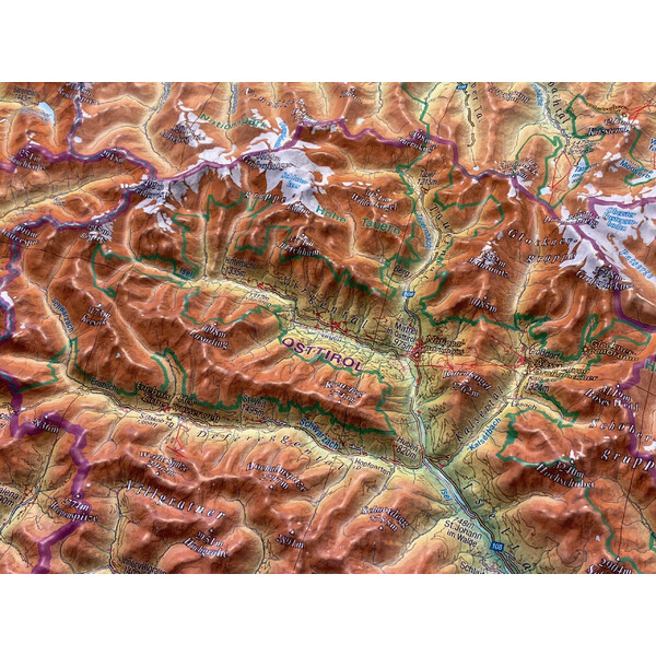 Georelief Harta regionala Tirol (77 x 57 cm) 3D Reliefkarte mit Alu-Rahmen