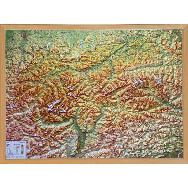 Georelief Harta regionala Tirol (78 x 58 cm) 3D Reliefkarte mit Holzrahmen