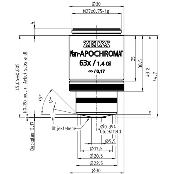 ZEISS obiectiv Objektiv Plan-Apochromat,  incl. 100 cover glasses,63x/1,4 Oil incl. wd=0,19mm