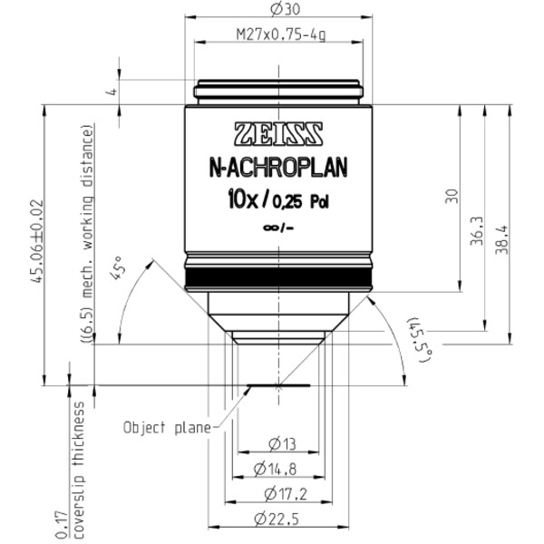 ZEISS Obiectiv N-Achroplan 10x/0.25 Pol wd=6.5mm