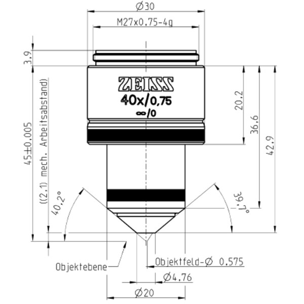 ZEISS Obiectiv W N-Achroplan 40x/0.75 wd=2.1mm