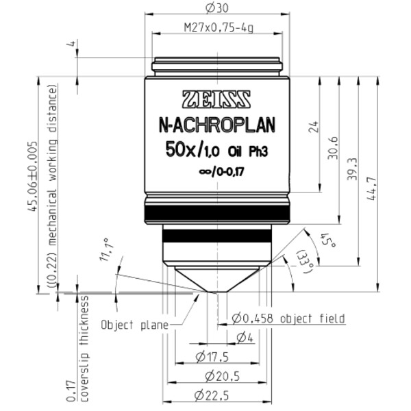 ZEISS Obiectiv N-Achroplan 50x/1.0 Oil Ph3 wd=0.22mm