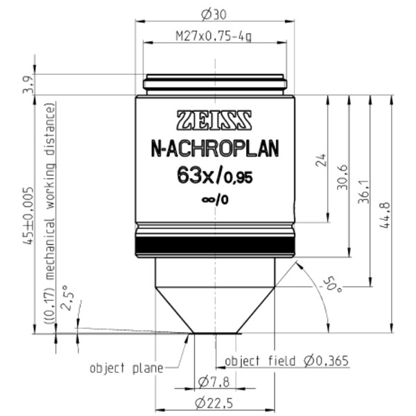 ZEISS Obiectiv N-Achroplan 63x/0.95 D=0 wd=0.17mm