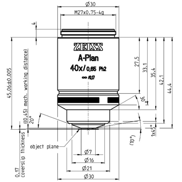 ZEISS Obiectiv A-Plan 40x/0.65 Ph2 wd=a=0.45mm