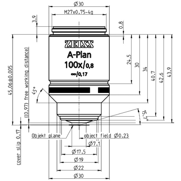 ZEISS Obiectiv A-Plan 100x/0.8 wd=0.97mm