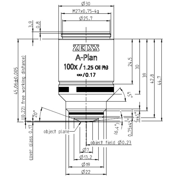 ZEISS obiectiv Objektiv A-Plan 100x/1,25 Oil Ph3 wd=0,22mm