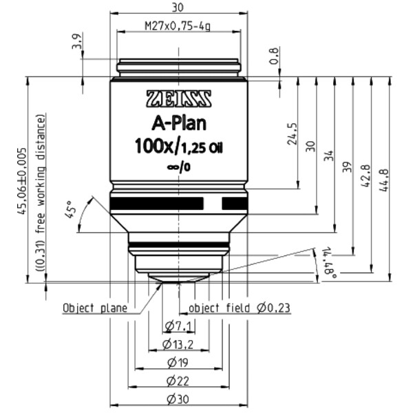 ZEISS Obiectiv A-Plan 100x/1.25 Ulei D=0 wd=0.31mm