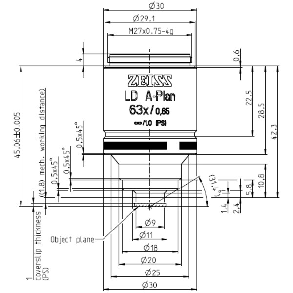 ZEISS Obiectiv LD A-Plan 63x/0.65 wd=1.8mm