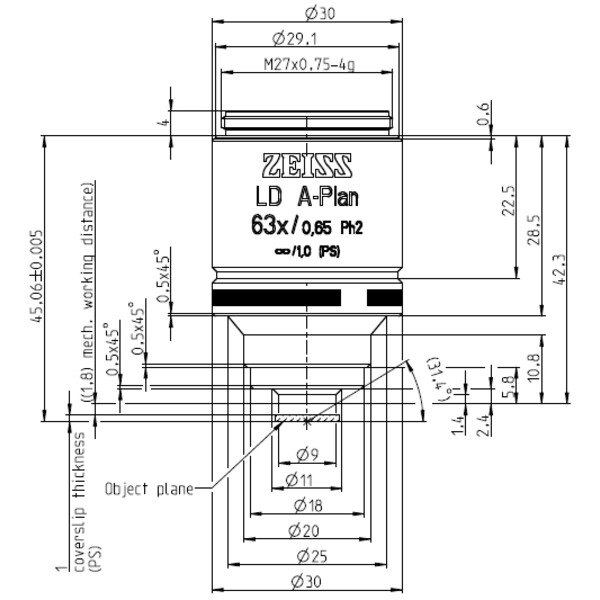 ZEISS Obiectiv LD A-Plan 63x/0.65 Ph2 wd=1.8mm
