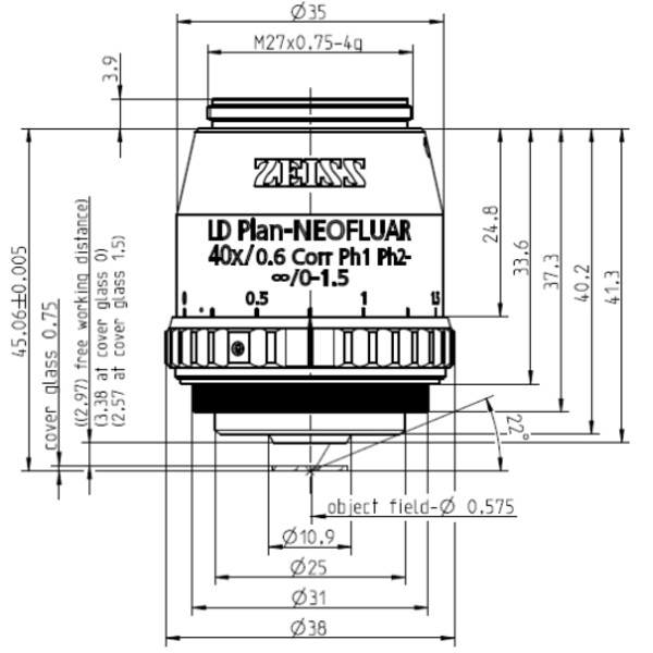 ZEISS obiectiv Objektiv LD Plan-Neofluar 40x/0,6 Korr Ph1 Ph2- wd=3,3mm