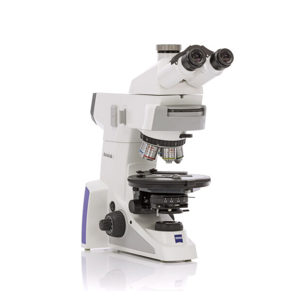 ZEISS Microscop Axiolab 5 Pol, trino, infinity, plan, neofl, 5x, 10x, 20x, 40x, 10x/23, Dl, LED, 10W, 5xH Pol codat, incl. comp. lambda, placă reticul și ghid obiect