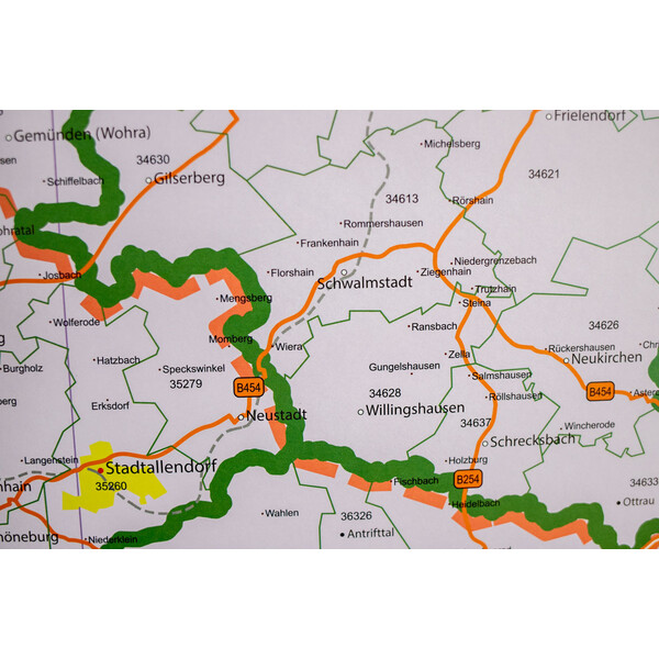 GeoMetro Harta regionala Hessen Postleitzahlen PLZ (100 x 140 cm)