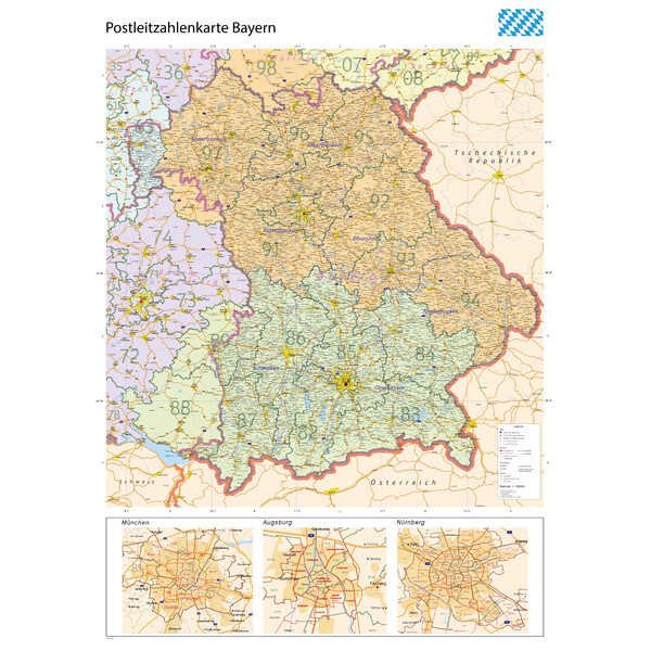 GeoMetro Harta regionala Bayern Postleitzahlen PLZ (100 x 140 cm)