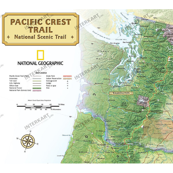 National Geographic Harta regionala Pacific Crest Trail (46 x 122 cm)