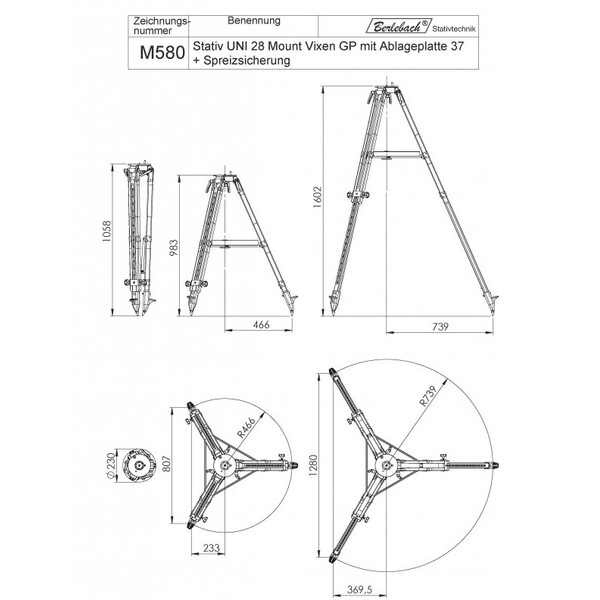 Berlebach Trepied Uni 28 mit ebener Ablageplatte 3/8"