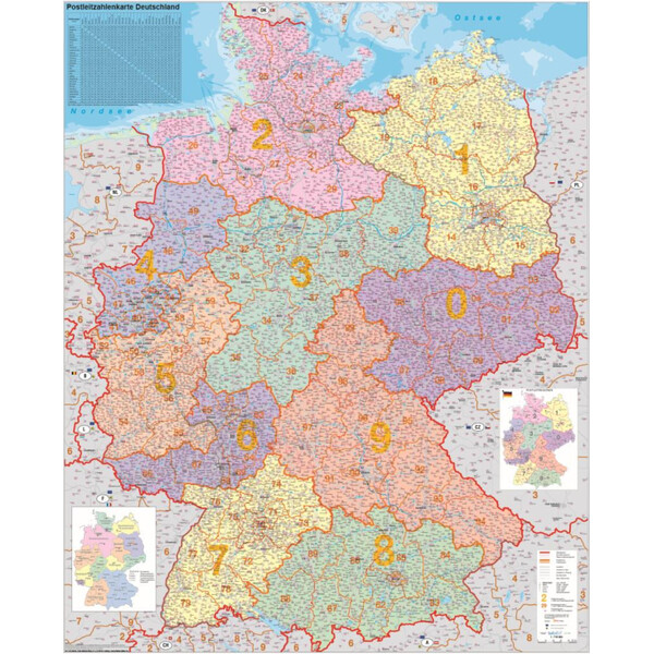 Stiefel Harta politică a codurilor poștale din Germania (100 cm x 140 cm)