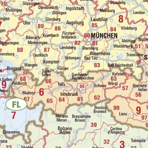 Bacher Verlag Hartă continentală Harta codurilor poştale Europa