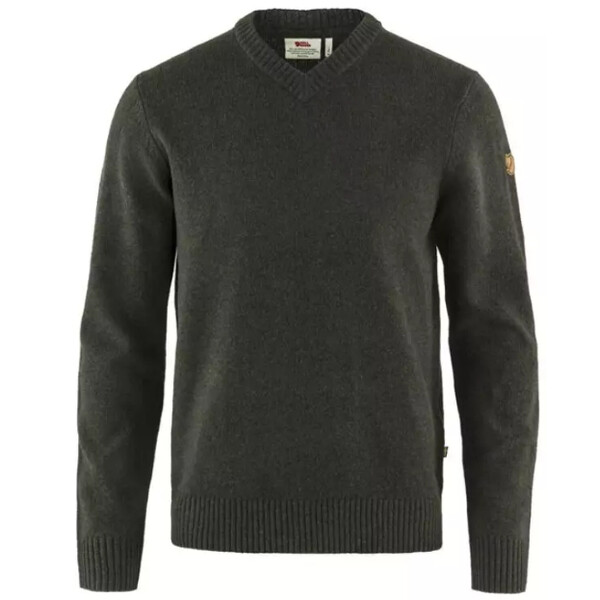 Fjällräven Pulover Övik cu decolteu în V M, 633 Dark Olive, mărimea S