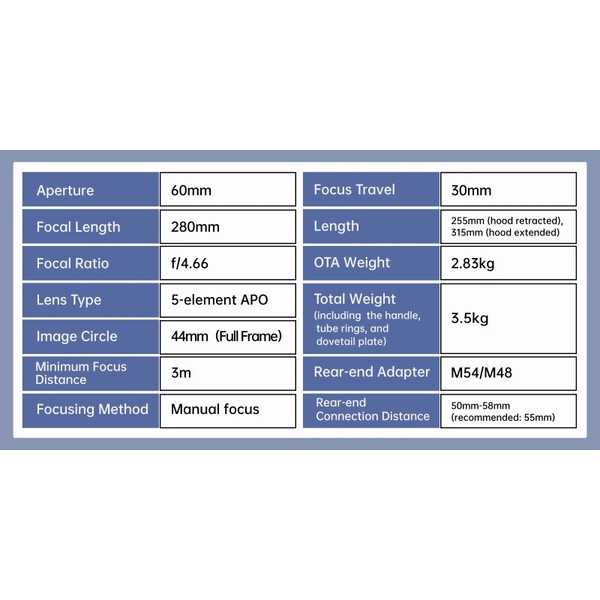 ToupTek Refractor apochromat HOPE D60 60/280 f/4.66
