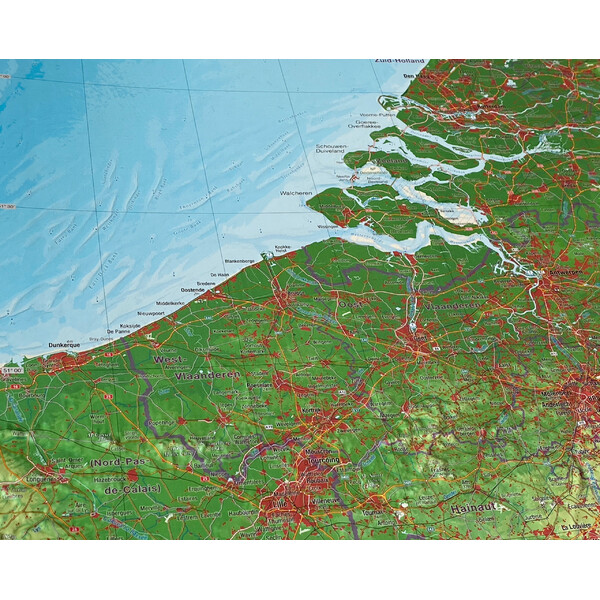 Georelief Harta regionala Benelux (57 x 77 cm)