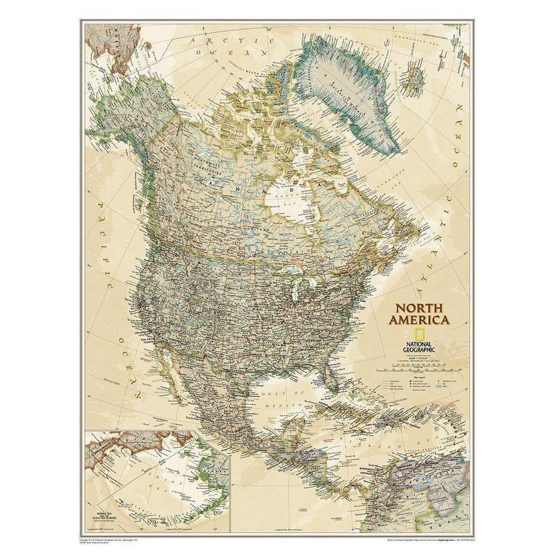 National Geographic Hartă America de Nord design antic
