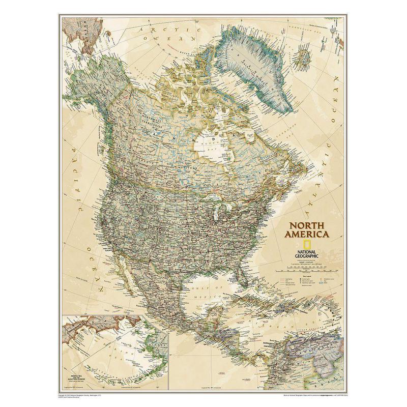 National Geographic Harta Hartă America de Nord design antic