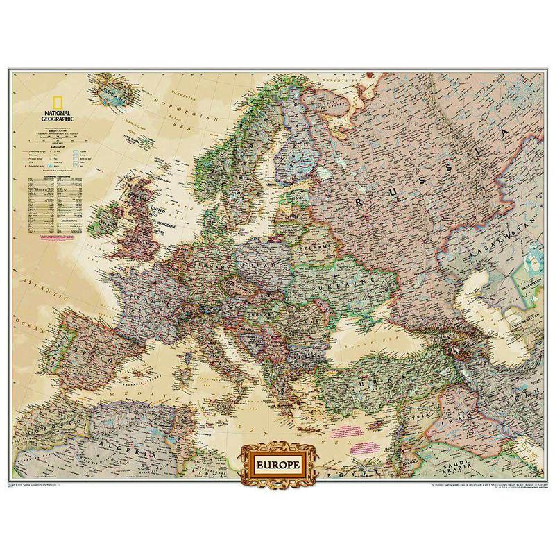 National Geographic Hartă continentală Europa (76 x 61 cm)