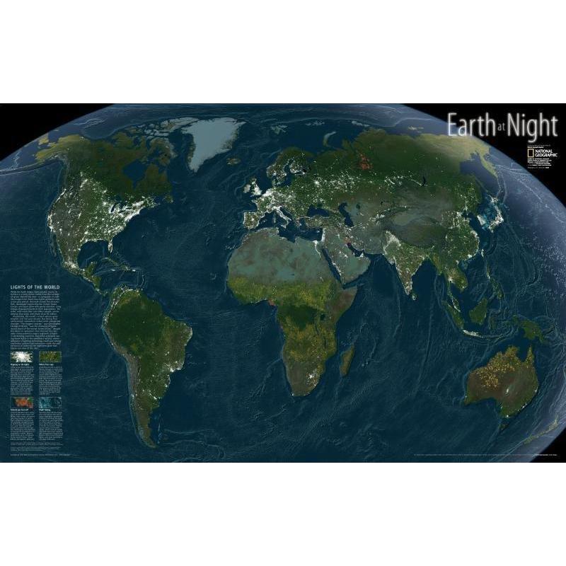 National Geographic Harta lumii Pământul noaptea - hartă de perete laminată