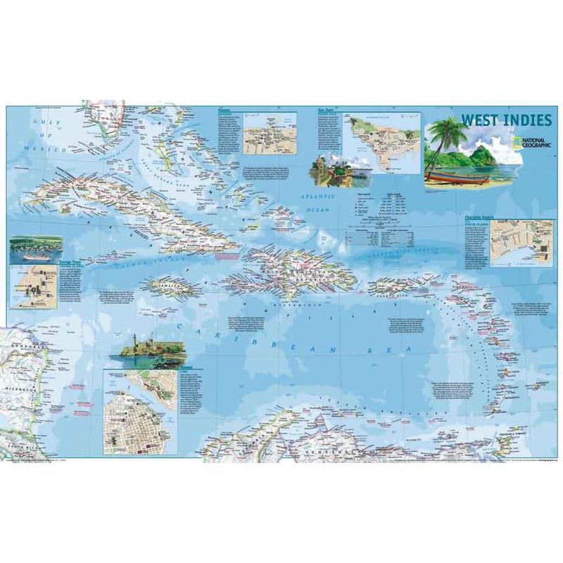 National Geographic Harta regionala Antilele - faţă - verso