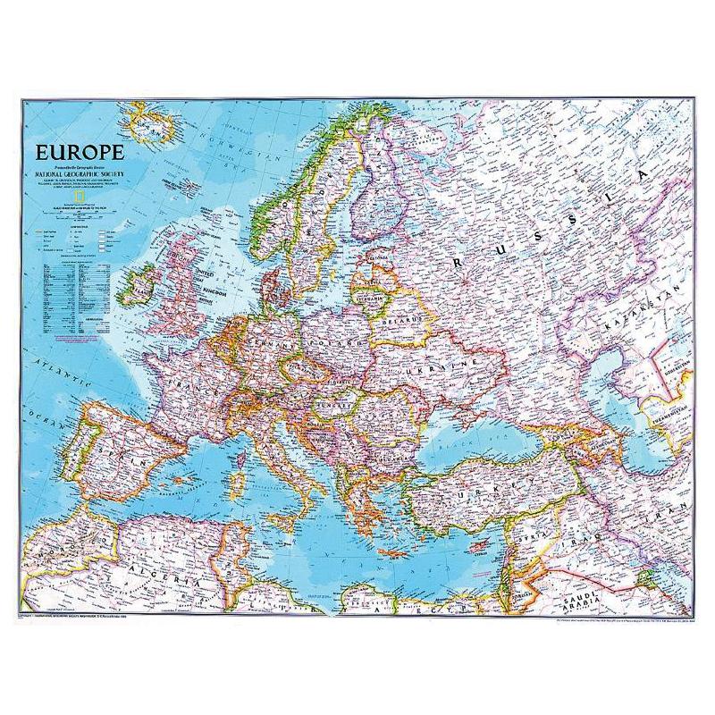 National Geographic Hartă continentală Harta politică a Europei