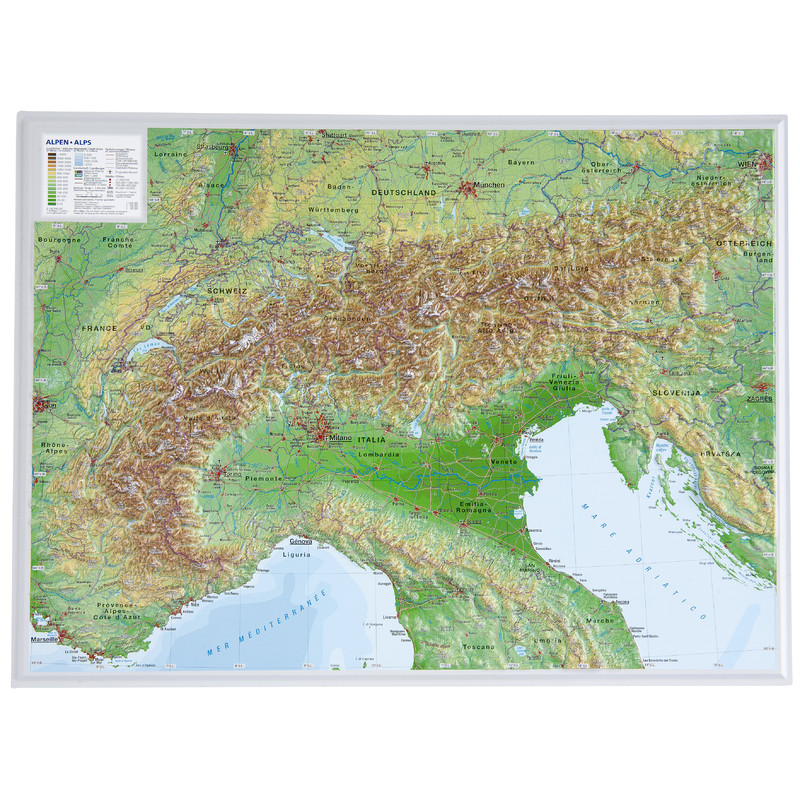 Georelief Harta in relief 3D a Alpilor, mica (in germana)