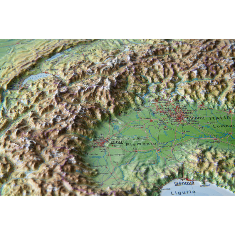 Georelief Harta in relief 3D a Alpilor, mica (in germana)