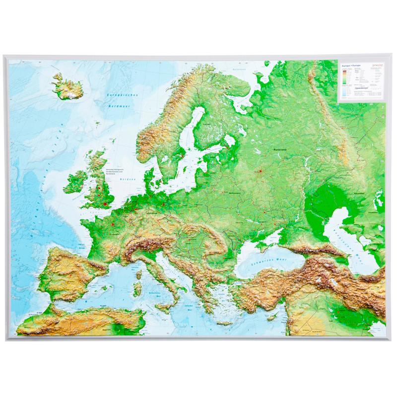 Georelief Hartă continentală Harta in relief 3D a Europei, mare (in germana)