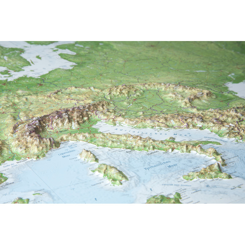 Georelief Hartă continentală Harta in relief 3D a Europei, mare, in cadru de lemn (in germana)