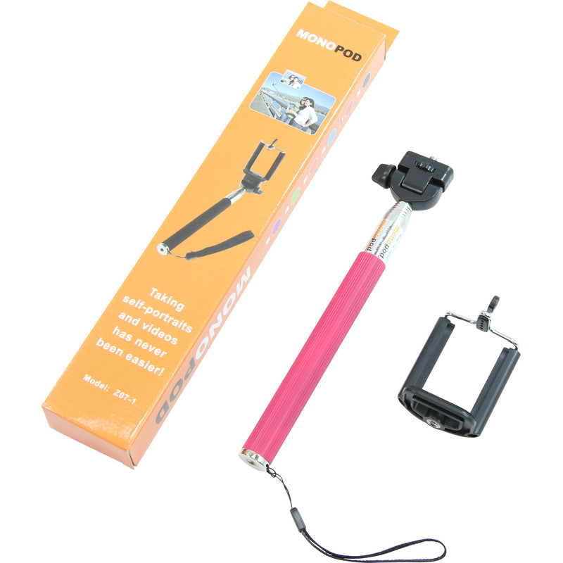 Monopied din aluminiu Selfie stick pentru smartphone-uri și camere compacte, roz