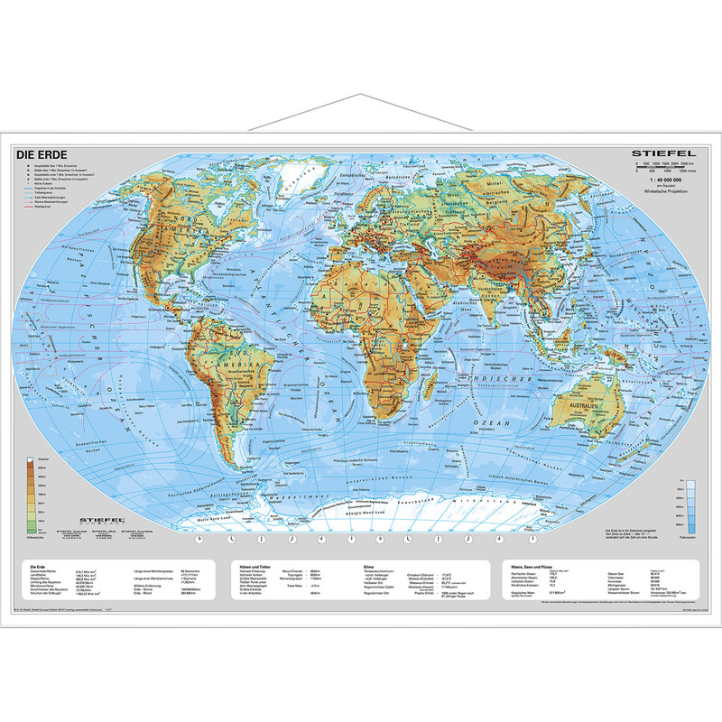 Stiefel Harta lumii Erde physisch (63 x 46 cm)