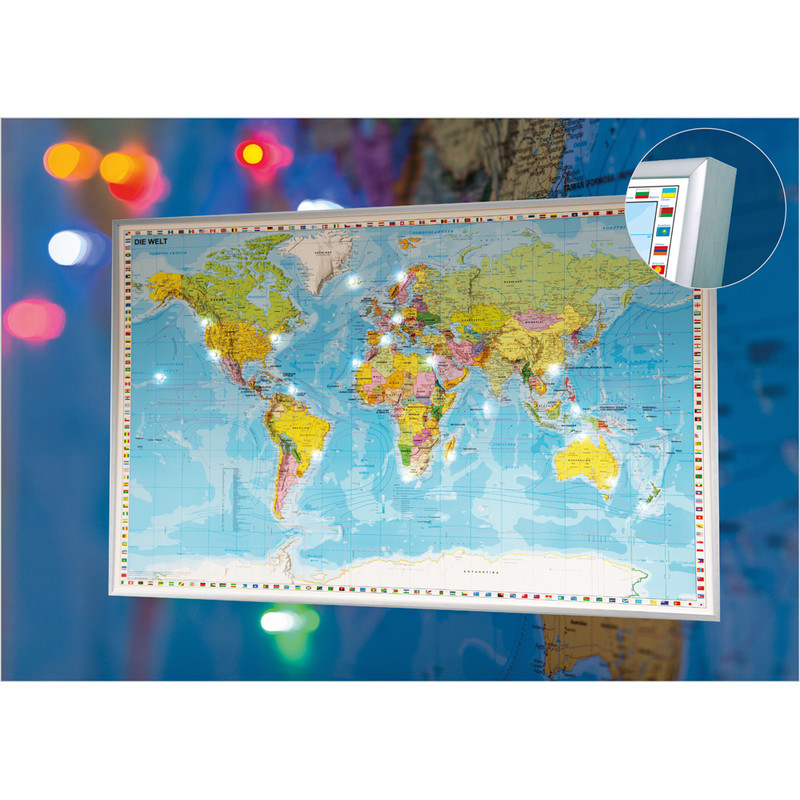 Stiefel Harta lumii LED pinboard world map (in German)