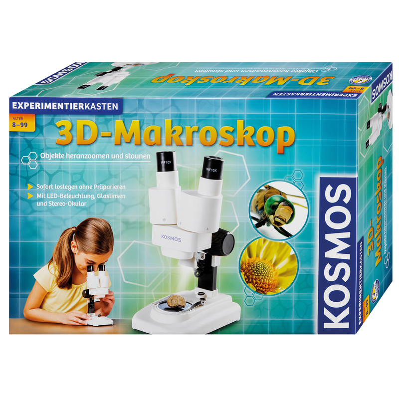 Kosmos Verlag Microscopul stereoscopic Kit de cercetare 3-D Microscop, 20x, cu LED-uri