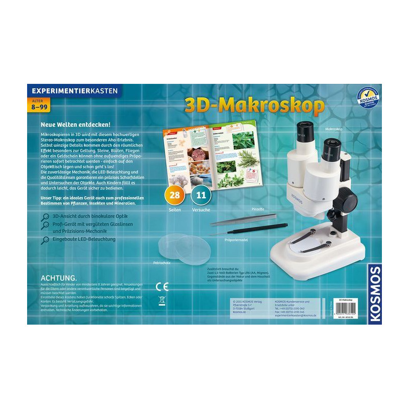 Kosmos Verlag Microscopul stereoscopic Kit de cercetare 3-D Microscop, 20x, cu LED-uri