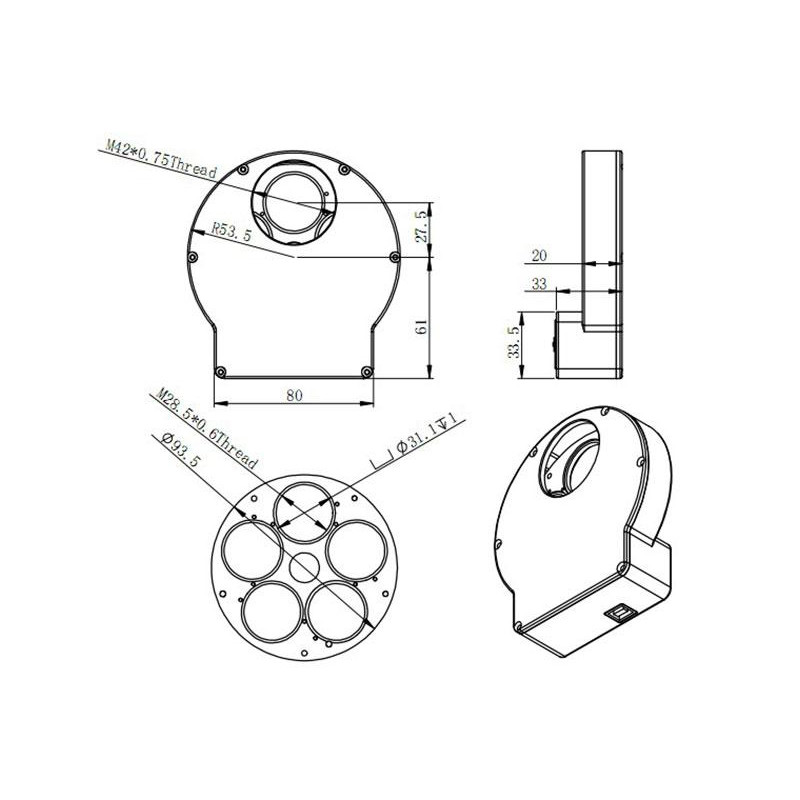 ZWO Roata de filtre motorizata pentru filtre de 5x 1.25" sau 5x 31 mm