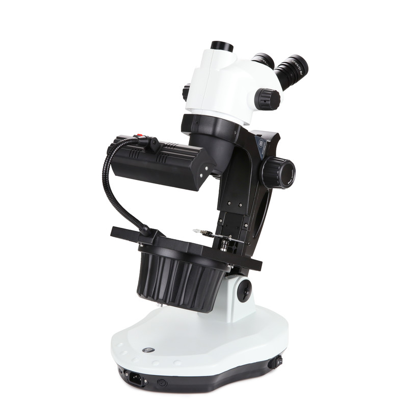 Euromex microscopul stereoscopic zoom Microscop gemologie NZ.1903-GEMF, 6.7X la 45X, lumina transmisa 30W 6V halogen, iluminare incidenta lampa fluorescenta 7W