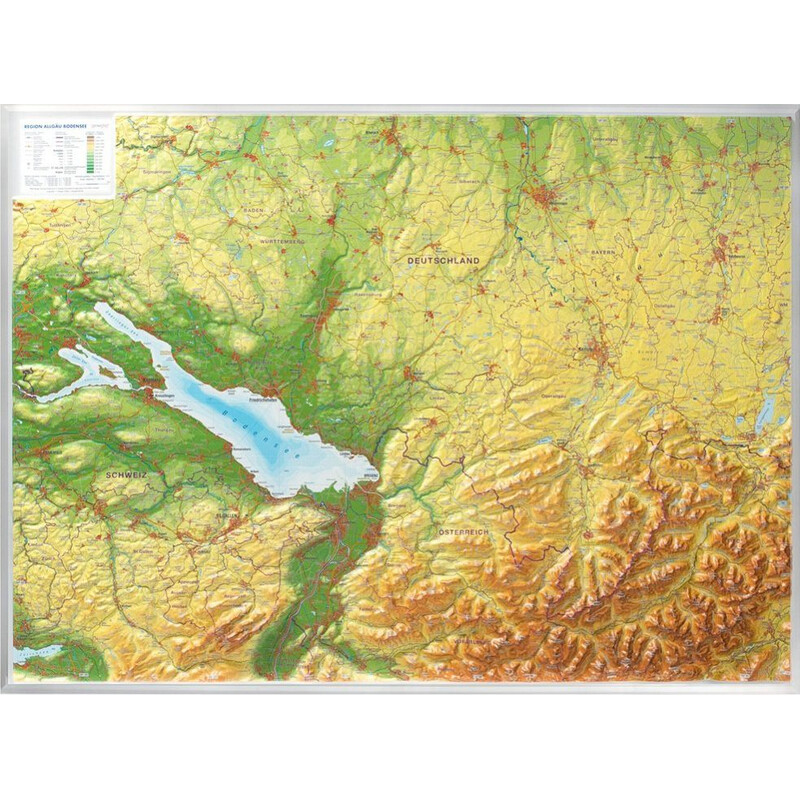 Georelief Harta regionala Allgäu Bodensee 3D Reliefkarte (77 x 57 cm)