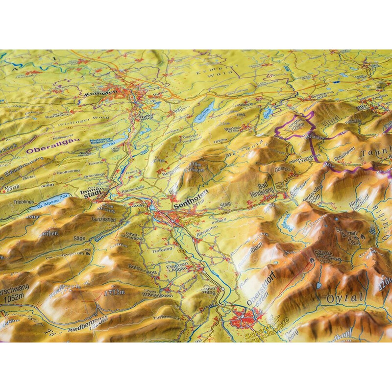 Georelief Harta regionala Allgäu Bodensee 3D Reliefkarte (77 x 57 cm)