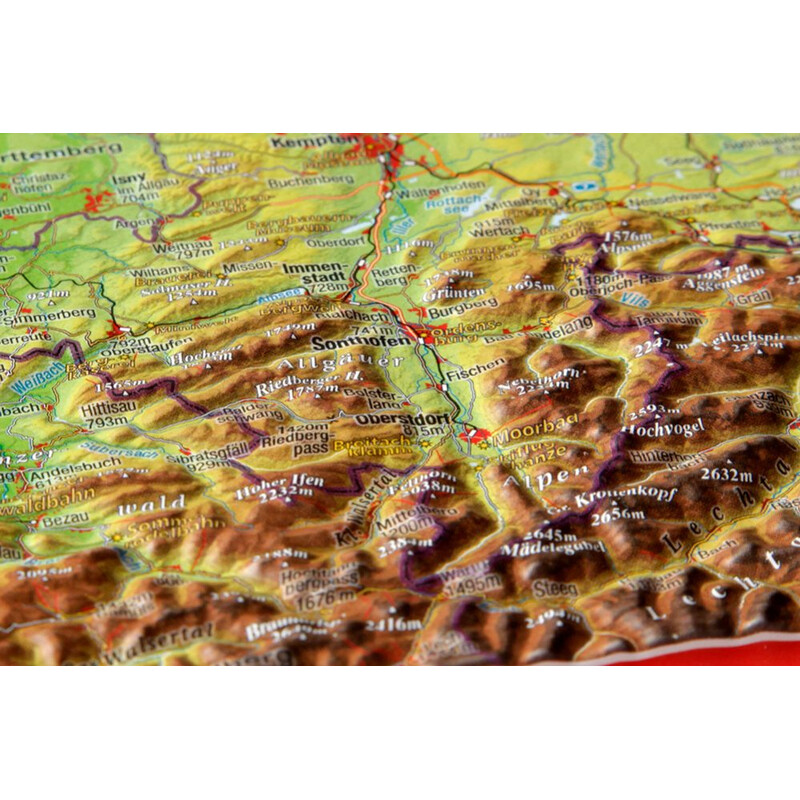 Georelief Harta regionala Allgäu Bodensee 3D Reliefkarte (77 x 57 cm)