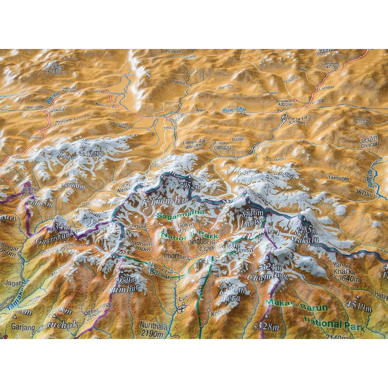 Georelief Harta regionala Nepal groß 3D mit Holzrahmen