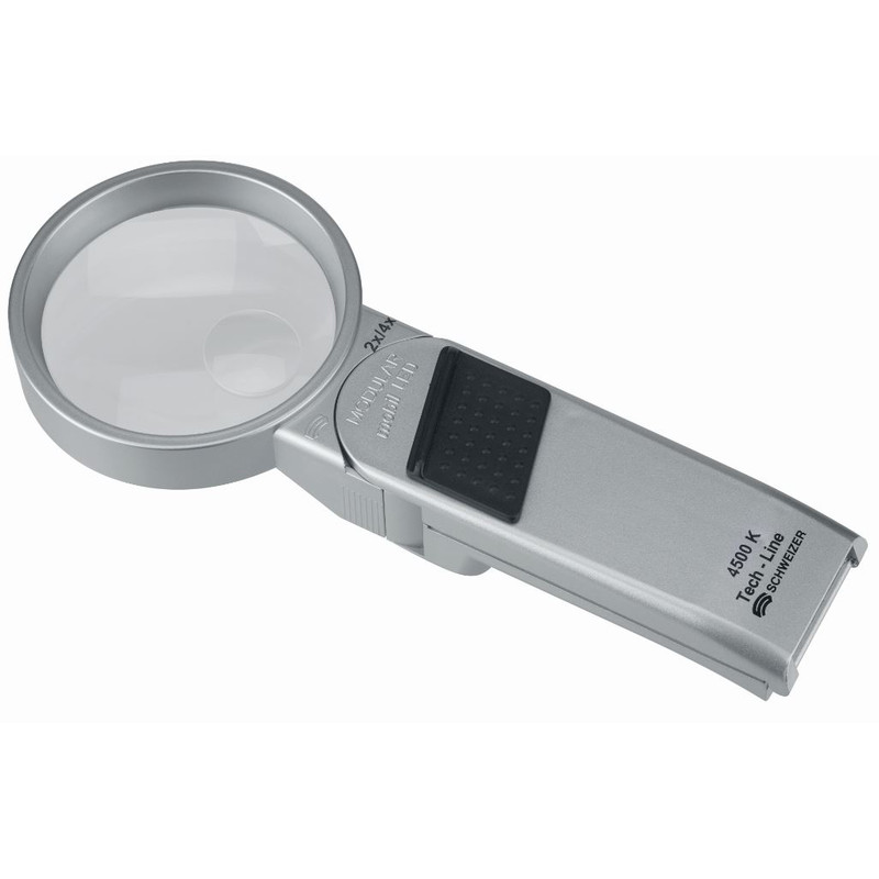 Schweizer Lupa Tech-Line Modular 2x, 4x; Ø70/Ø20mm, bifocală, 4500K